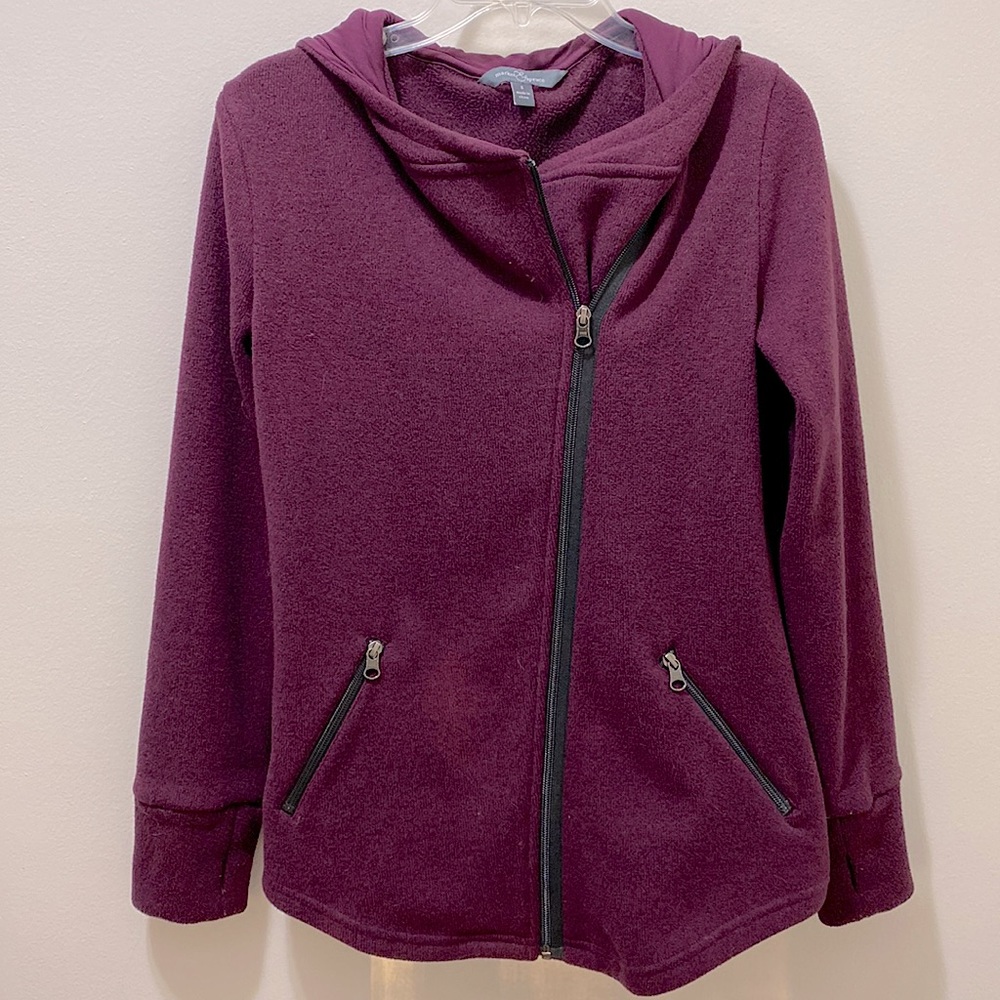 Market & Spruce - Plum Asymmetrical Fleece Hooded Jacket Size S